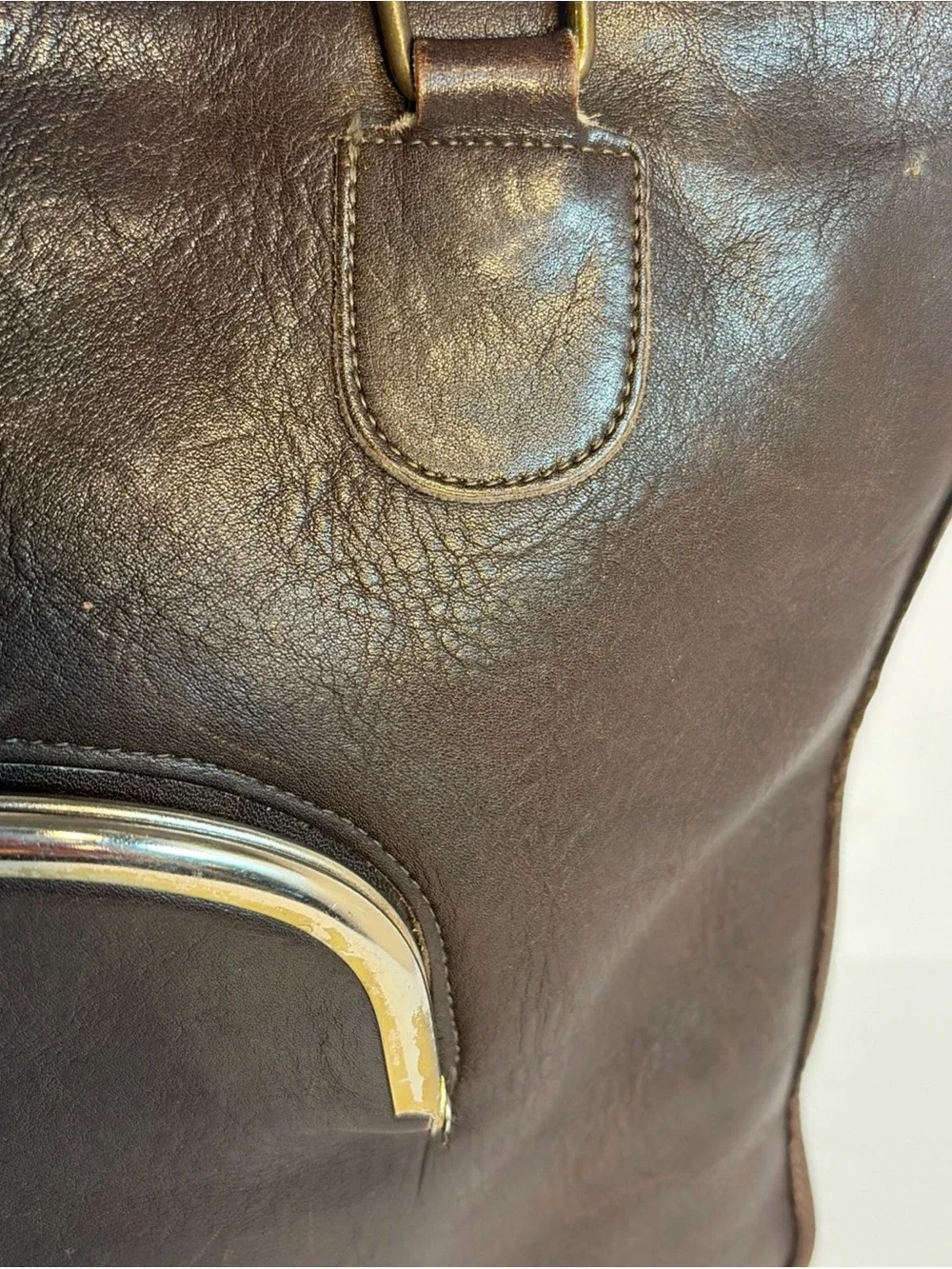 Vintage 1970’s Cashin-Inspired Dark Brown Slim Leather Tote Handbag Kiss Lock